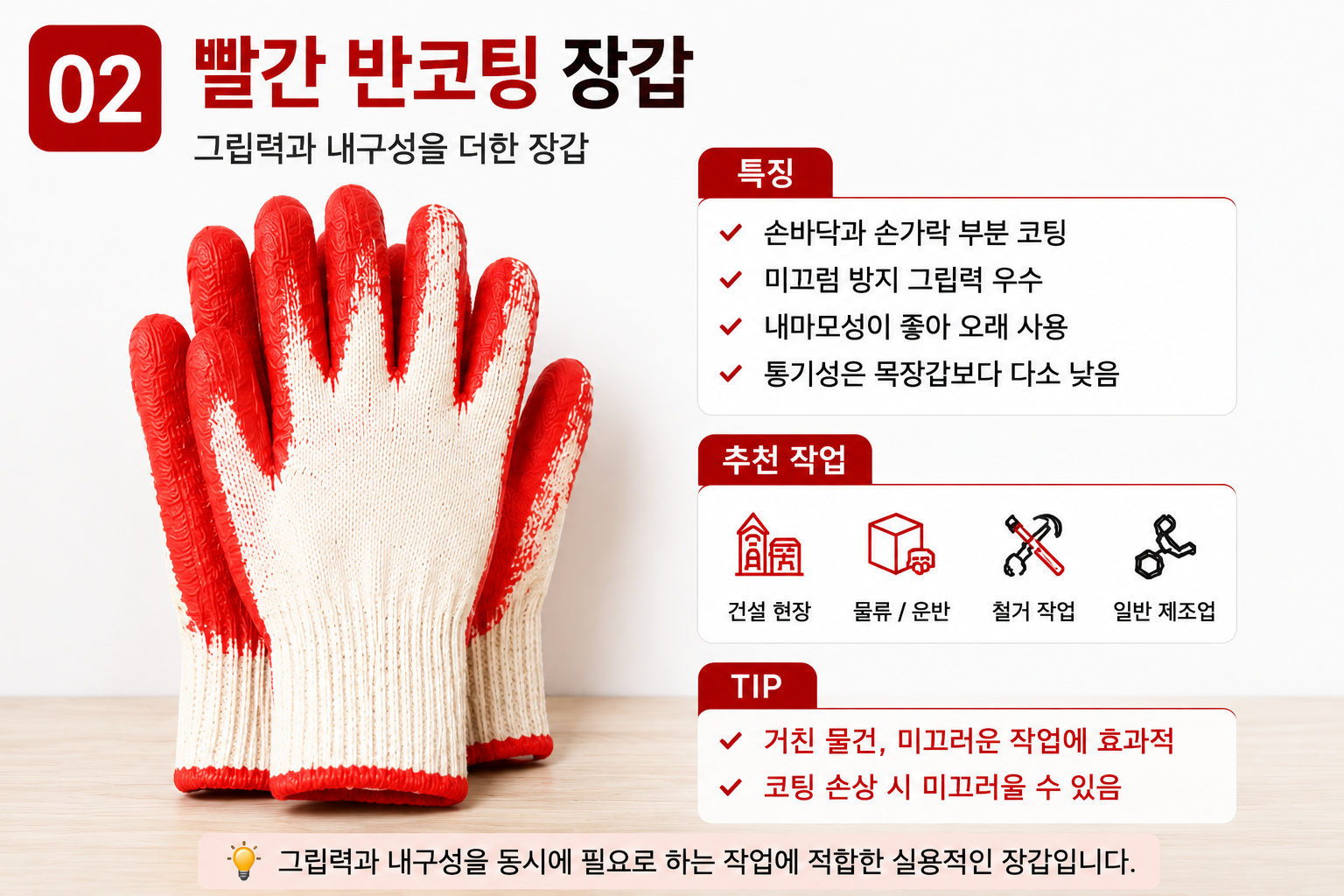빨간 반코팅 장갑 - 현장용 범용 작업장갑